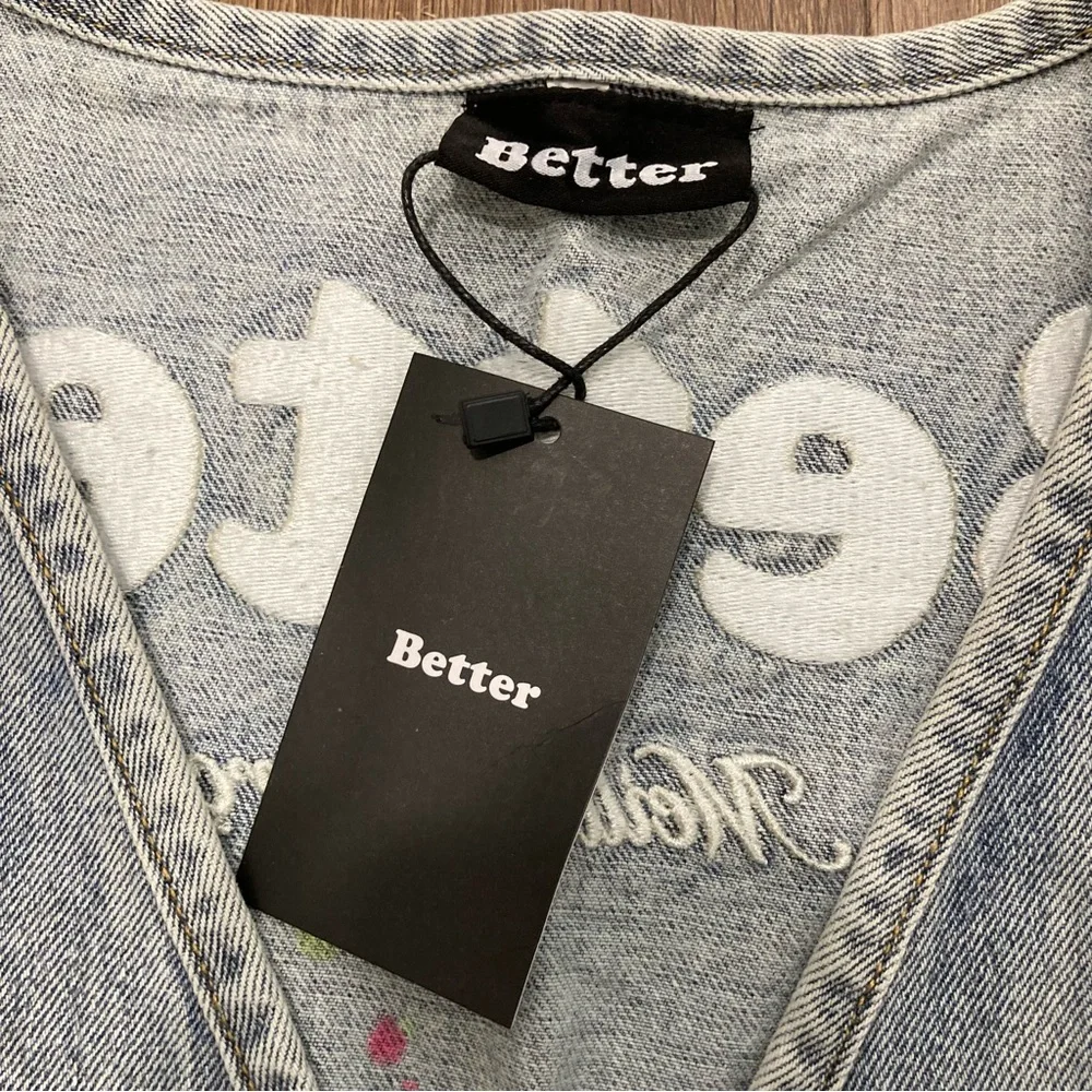 Men’s Light Wash Blue Jean Vest Neon Paint Splatter Open Front Pockets L - Picture 15 of 16